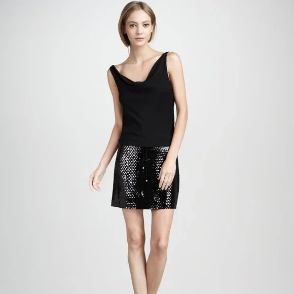 dvf sequin dress DIANE Von FURSTENBERG DVF Black Blue Sequin Embellished V-Neck Cocktail  Dress 6
